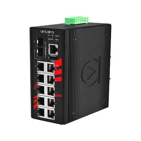 Antaira 12-Port Industrial PoE+ Light Layer 3 Managed Ethernet Switch LMP-1202M-SFP-24